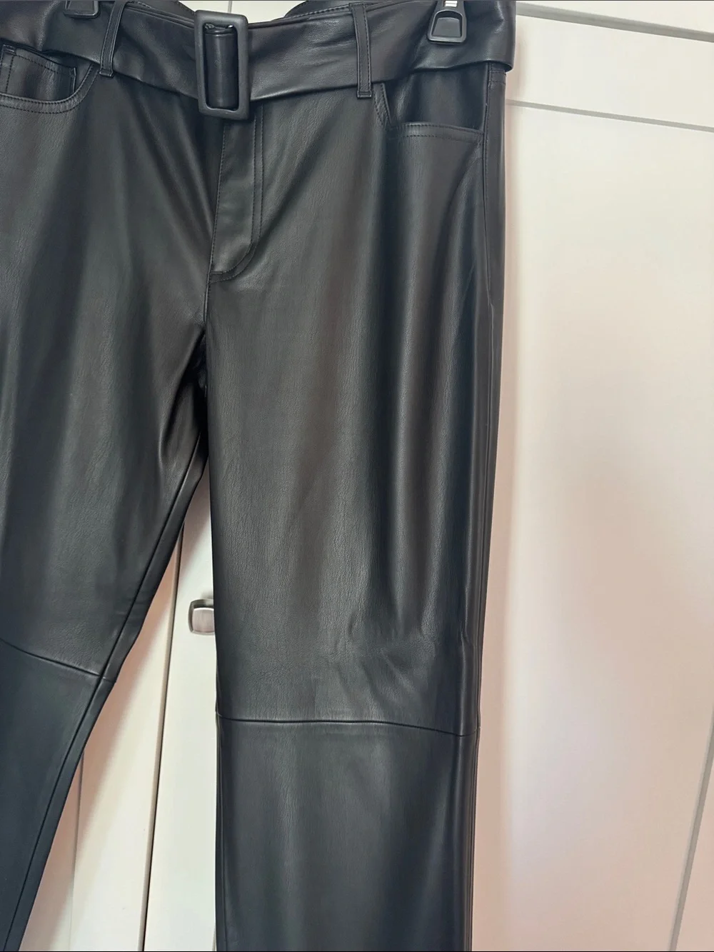 Ann Taylor Factory Black Faux Leather Belted Skirt with Rectangular Buckle